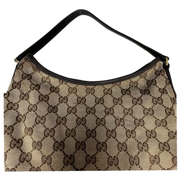 Gucci 169947 Monogram Hobo Dark Brown Canvas Shoulder Bag  READ DESCRIPTION - Picture 2 of 8